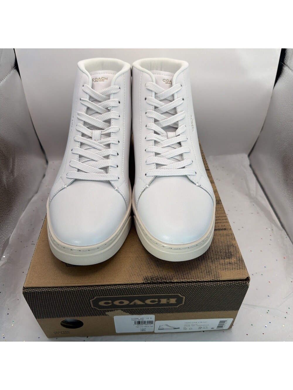 COACH High Line Leather High Top Sneakers CY058 Optic White Men’s 13D NIB